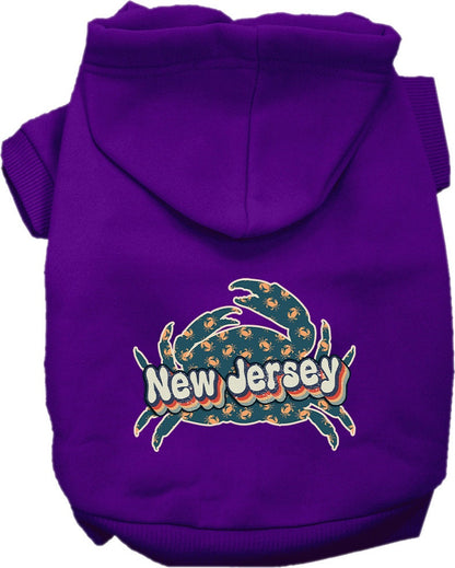 Pet Dog & Cat Screen Printed Hoodie for Small to Medium Pets (Sizes XS-XL), "New Jersey Retro Crabs"