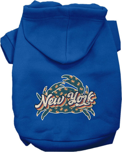 Pet Dog & Cat Screen Printed Hoodie for Small to Medium Pets (Sizes XS-XL), "New York Retro Crabs"
