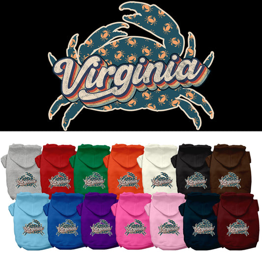 Pet Dog & Cat Screen Printed Hoodie for Small to Medium Pets (Sizes XS-XL), &quot;Virginia Retro Crabs&quot;