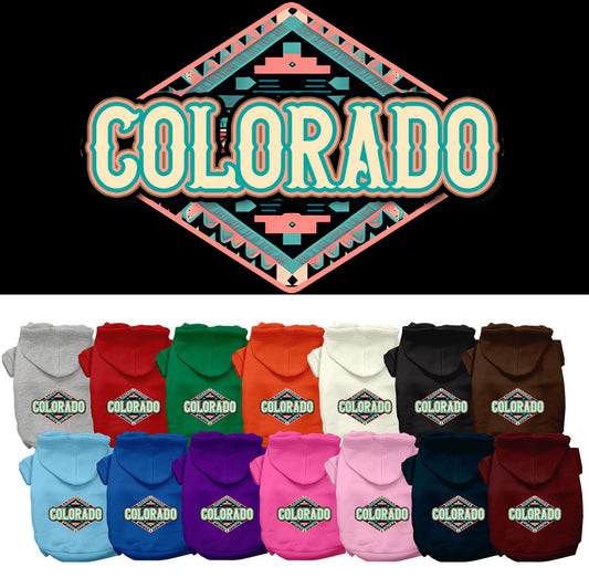 Pet Dog & Cat Screen Printed Hoodie for Small to Medium Pets (Sizes XS-XL), &quot;Colorado Peach Aztec&quot;