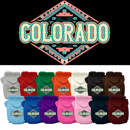 Pet Dog & Cat Screen Printed Hoodie for Medium to Large Pets (Sizes 2XL-6XL), &quot;Colorado Peach Aztec&quot;