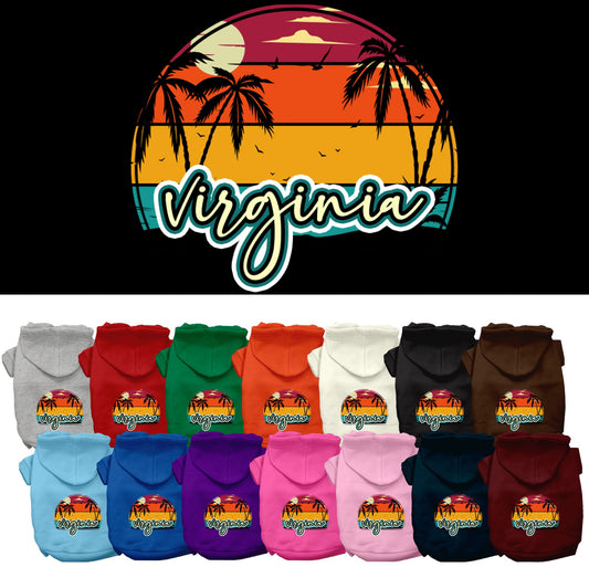 Pet Dog & Cat Screen Printed Hoodie for Small to Medium Pets (Sizes XS-XL), &quot;Virginia Retro Beach Sunset&quot;
