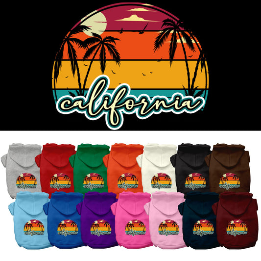 Pet Dog & Cat Screen Printed Hoodie for Medium to Large Pets (Sizes 2XL-6XL), &quot;California Retro Beach Sunset&quot;