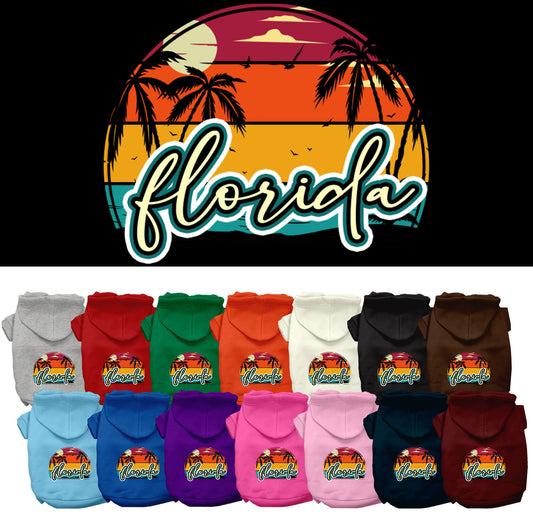 Pet Dog & Cat Screen Printed Hoodie for Small to Medium Pets (Sizes XS-XL), &quot;Florida Retro Beach Sunset&quot;