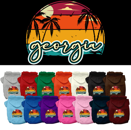 Pet Dog & Cat Screen Printed Hoodie for Small to Medium Pets (Sizes XS-XL), &quot;Georgia Retro Beach Sunset&quot;
