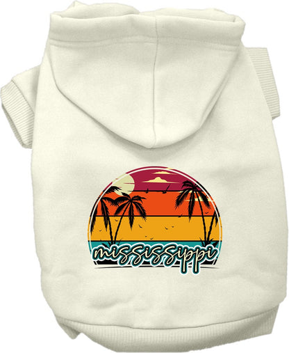 Pet Dog & Cat Screen Printed Hoodie for Small to Medium Pets (Sizes XS-XL), "Mississippi Retro Beach Sunset"