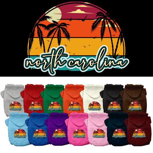 Pet Dog & Cat Screen Printed Hoodie for Small to Medium Pets (Sizes XS-XL), &quot;North Carolina Retro Beach Sunset&quot;