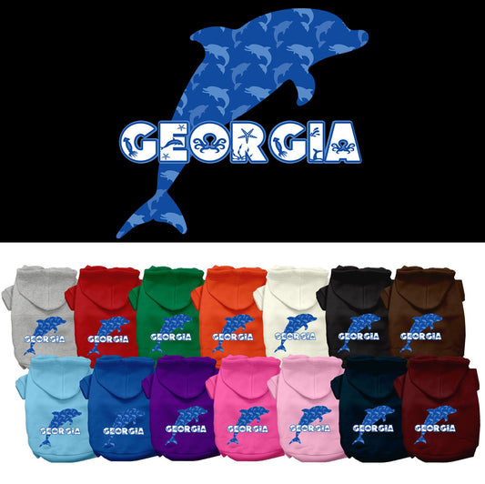Pet Dog & Cat Screen Printed Hoodie for Medium to Large Pets (Sizes 2XL-6XL), &quot;Georgia Blue Dolphins&quot;