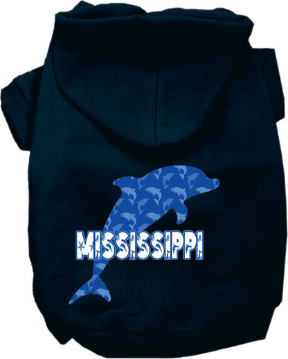 Pet Dog & Cat Screen Printed Hoodie for Small to Medium Pets (Sizes XS-XL), "Mississippi Blue Dolphins"
