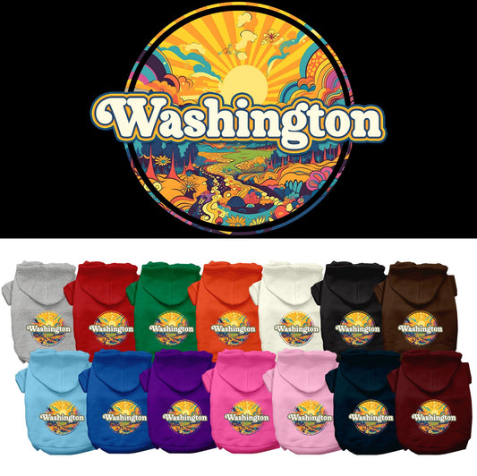 Pet Dog & Cat Screen Printed Hoodie for Medium to Large Pets (Sizes 2XL-6XL), &quot;Washington Trippy Peaks&quot;