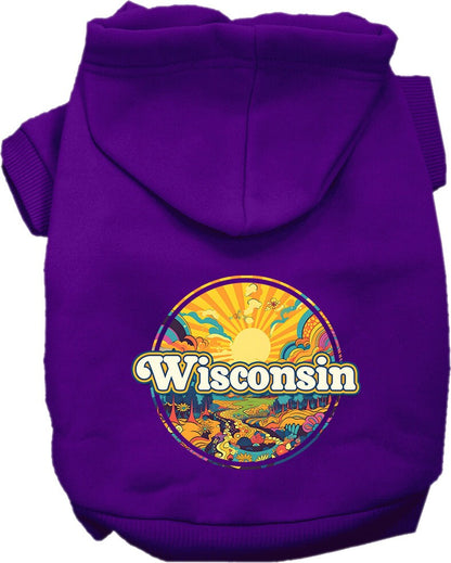 Pet Dog & Cat Screen Printed Hoodie for Medium to Large Pets (Sizes 2XL-6XL), "Wisconsin Trippy Peaks"