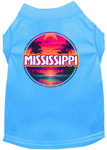 Pet Dog & Cat Screen Printed Shirt for Small to Medium Pets (Sizes XS-XL), "Mississippi Neon Beach Sunset"
