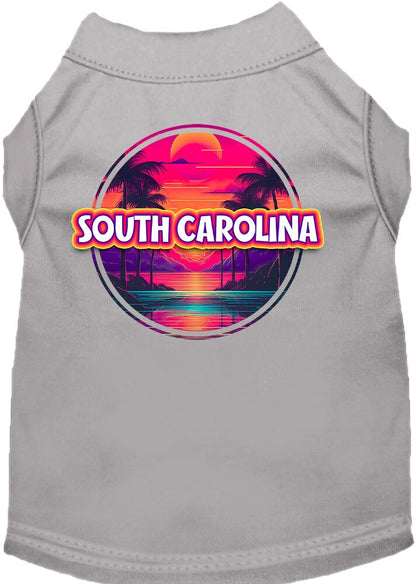 Pet Dog & Cat Screen Printed Shirt for Small to Medium Pets (Sizes XS-XL), "South Carolina Neon Beach Sunset"