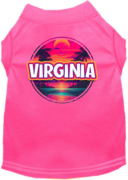 Pet Dog & Cat Screen Printed Shirt for Small to Medium Pets (Sizes XS-XL), "Virginia Neon Beach Sunset"