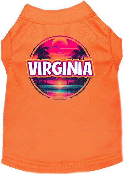 Pet Dog & Cat Screen Printed Shirt for Small to Medium Pets (Sizes XS-XL), "Virginia Neon Beach Sunset"