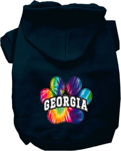 Pet Dog & Cat Screen Printed Hoodie for Small to Medium Pets (Sizes XS-XL), "Georgia Bright Tie Dye"