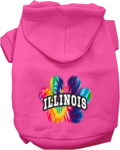 Pet Dog & Cat Screen Printed Hoodie for Small to Medium Pets (Sizes XS-XL), "Illinois Bright Tie Dye"