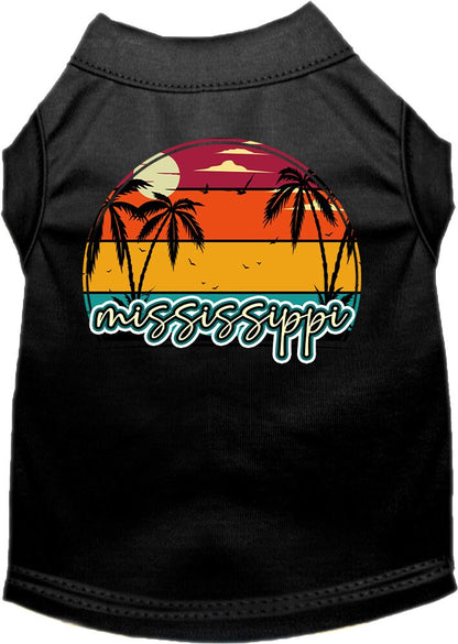 Pet Dog & Cat Screen Printed Shirt for Small to Medium Pets (Sizes XS-XL), "Mississippi Retro Beach Sunset"