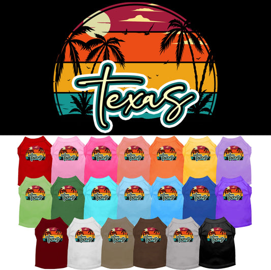 Pet Dog & Cat Screen Printed Shirt for Small to Medium Pets (Sizes XS-XL), &quot;Texas Retro Beach Sunset&quot;