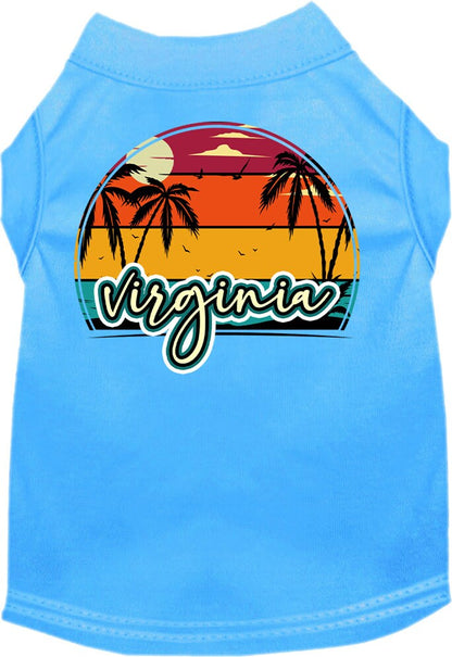 Pet Dog & Cat Screen Printed Shirt for Small to Medium Pets (Sizes XS-XL), "Virginia Retro Beach Sunset"