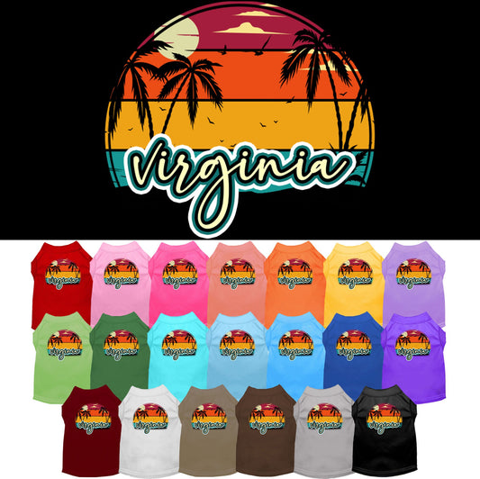 Pet Dog & Cat Screen Printed Shirt for Small to Medium Pets (Sizes XS-XL), &quot;Virginia Retro Beach Sunset&quot;