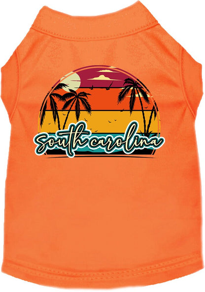 Pet Dog & Cat Screen Printed Shirt for Small to Medium Pets (Sizes XS-XL), "South Carolina Retro Beach Sunset"