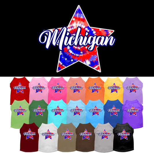 Pet Dog & Cat Screen Printed Shirt for Medium to Large Pets (Sizes 2XL-6XL), &quot;Michigan Patriotic Tie Dye&quot;