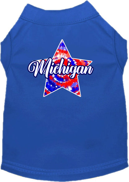 Pet Dog & Cat Screen Printed Shirt for Medium to Large Pets (Sizes 2XL-6XL), "Michigan Patriotic Tie Dye"