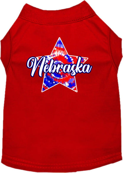 Pet Dog & Cat Screen Printed Shirt for Small to Medium Pets (Sizes XS-XL), "Nebraska Patriotic Tie Dye"