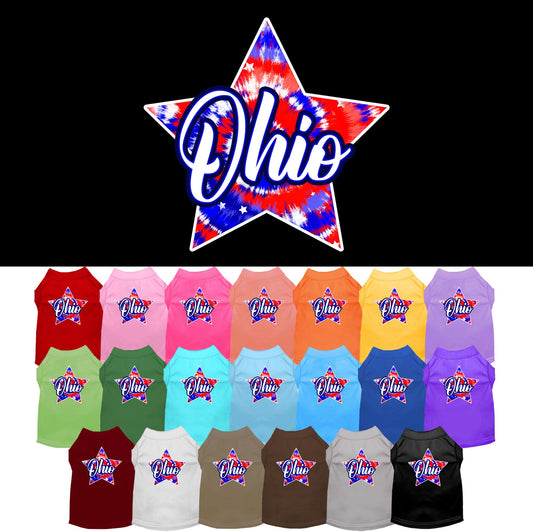 Pet Dog & Cat Screen Printed Shirt for Medium to Large Pets (Sizes 2XL-6XL), &quot;Ohio Patriotic Tie Dye&quot;
