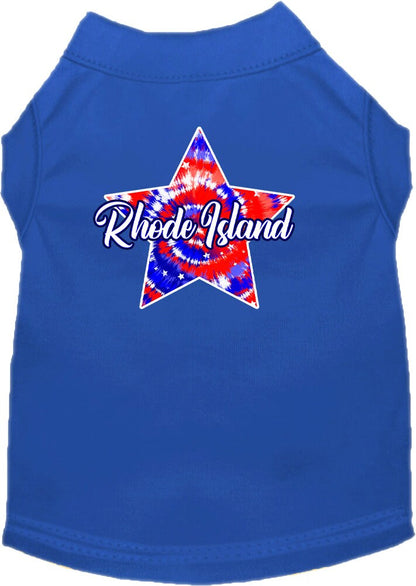 Pet Dog & Cat Screen Printed Shirt for Small to Medium Pets (Sizes XS-XL), "Rhode Island Patriotic Tie Dye"