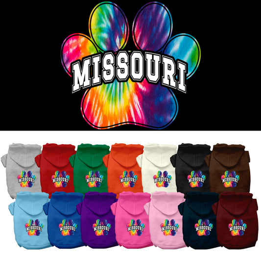 Pet Dog & Cat Screen Printed Hoodie for Medium to Large Pets (Sizes 2XL-6XL), &quot;Missouri Bright Tie Dye&quot;