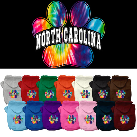 Pet Dog & Cat Screen Printed Hoodie for Small to Medium Pets (Sizes XS-XL), &quot;North Carolina Bright Tie Dye&quot;