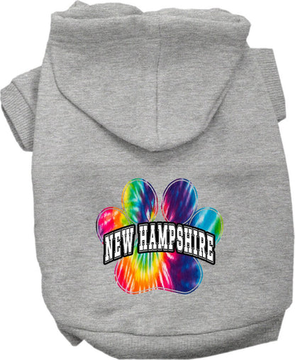 Pet Dog & Cat Screen Printed Hoodie for Small to Medium Pets (Sizes XS-XL), "New Hampshire Bright Tie Dye"