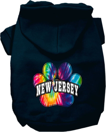 Pet Dog & Cat Screen Printed Hoodie for Small to Medium Pets (Sizes XS-XL), "New Jersey Bright Tie Dye"