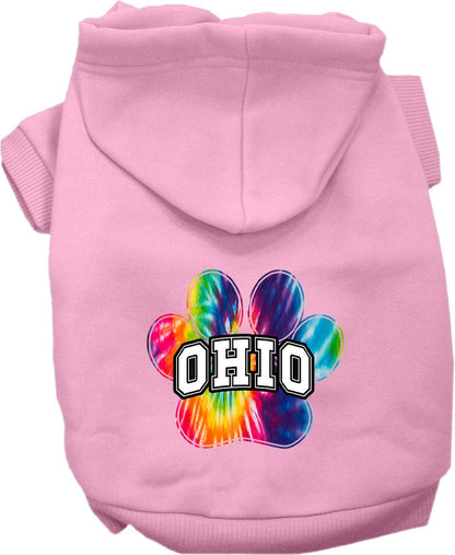 Pet Dog & Cat Screen Printed Hoodie for Small to Medium Pets (Sizes XS-XL), "Ohio Bright Tie Dye"