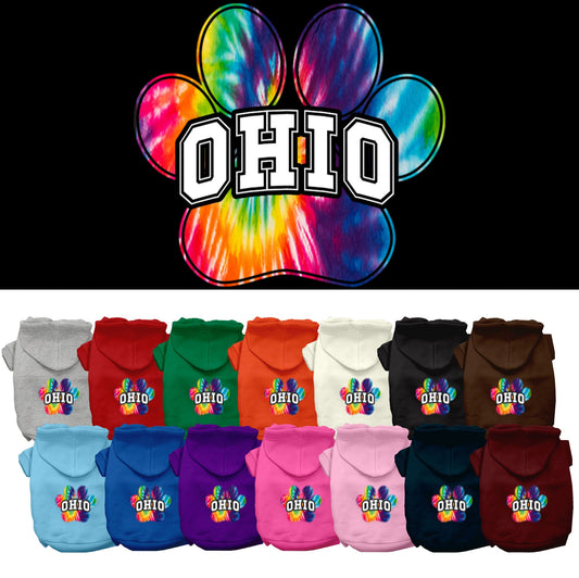 Pet Dog & Cat Screen Printed Hoodie for Small to Medium Pets (Sizes XS-XL), &quot;Ohio Bright Tie Dye&quot;