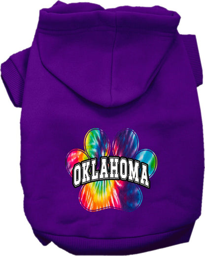 Pet Dog & Cat Screen Printed Hoodie for Small to Medium Pets (Sizes XS-XL), "Oklahoma Bright Tie Dye"