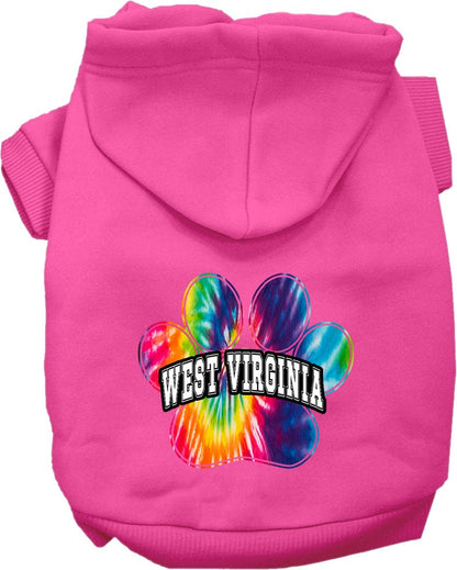 Pet Dog & Cat Screen Printed Hoodie for Small to Medium Pets (Sizes XS-XL), "West Virginia Bright Tie Dye"