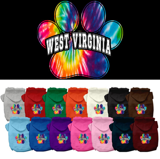 Pet Dog & Cat Screen Printed Hoodie for Small to Medium Pets (Sizes XS-XL), &quot;West Virginia Bright Tie Dye&quot;