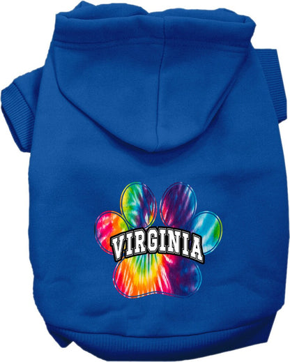 Pet Dog & Cat Screen Printed Hoodie for Small to Medium Pets (Sizes XS-XL), "Virginia Bright Tie Dye"
