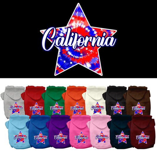 Pet Dog & Cat Screen Printed Hoodie for Medium to Large Pets (Sizes 2XL-6XL), &quot;California Patriotic Tie Dye&quot;