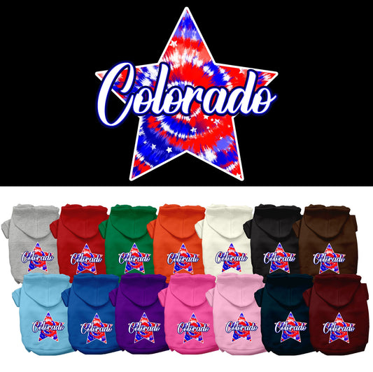 Pet Dog & Cat Screen Printed Hoodie for Medium to Large Pets (Sizes 2XL-6XL), &quot;Colorado Patriotic Tie Dye&quot;
