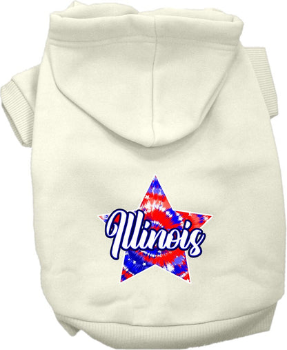 Pet Dog & Cat Screen Printed Hoodie for Small to Medium Pets (Sizes XS-XL), "Illinois Patriotic Tie Dye"