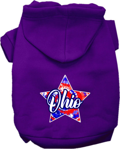 Pet Dog & Cat Screen Printed Hoodie for Small to Medium Pets (Sizes XS-XL), "Ohio Patriotic Tie Dye"