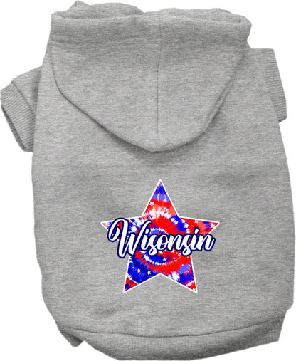 Pet Dog & Cat Screen Printed Hoodie for Small to Medium Pets (Sizes XS-XL), "Wisconsin Patriotic Tie Dye"