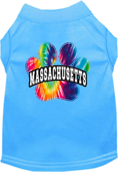 Pet Dog & Cat Screen Printed Shirt for Medium to Large Pets (Sizes 2XL-6XL), "Massachusetts Bright Tie Dye"