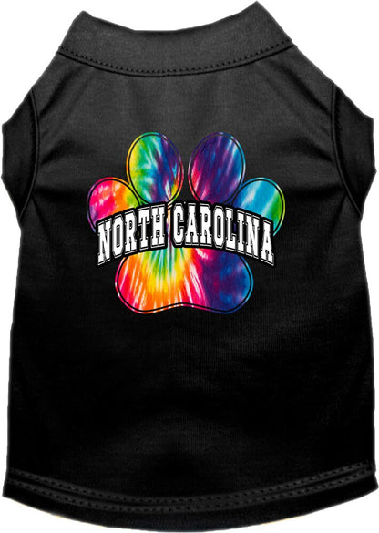 Pet Dog & Cat Screen Printed Shirt for Small to Medium Pets (Sizes XS-XL), "North Carolina Bright Tie Dye"