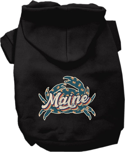 Pet Dog & Cat Screen Printed Hoodie for Small to Medium Pets (Sizes XS-XL), "Maine Retro Crabs"