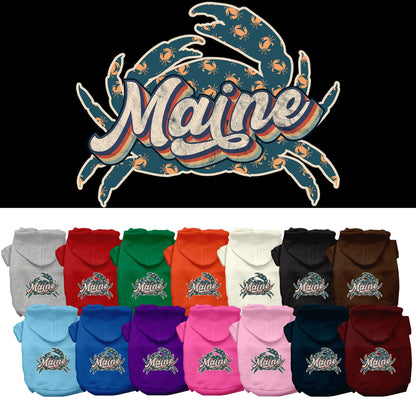 Pet Dog & Cat Screen Printed Hoodie for Small to Medium Pets (Sizes XS-XL), &quot;Maine Retro Crabs&quot;
